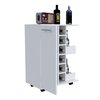 Tuhome Bar Cart, Two External Shelves, Four Casters, Six Built-in Wine Rack, Single Door Cabinet, White BLB6540